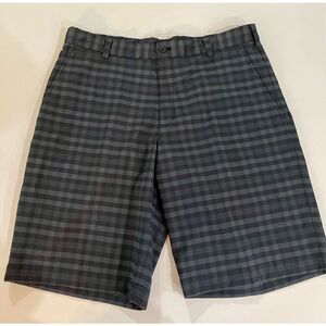 Nike Golf Mens Dri Fit Black Grey‎ Plaid Sz 34 Shorts A19